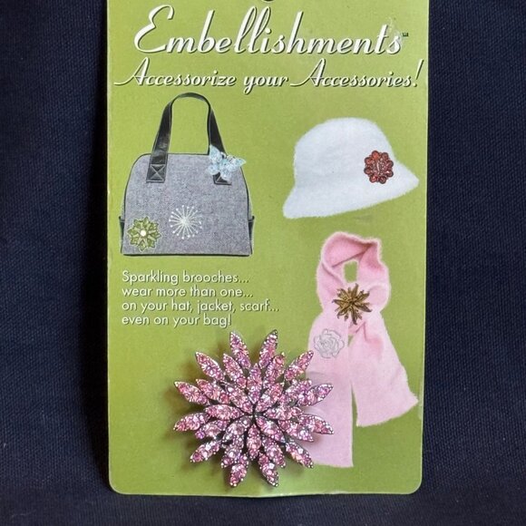 EMBELLISHMENTS Pink Rhinestone Flower Brooch Pin Accessory Sparkling Jewelry - Picture 6 of 6